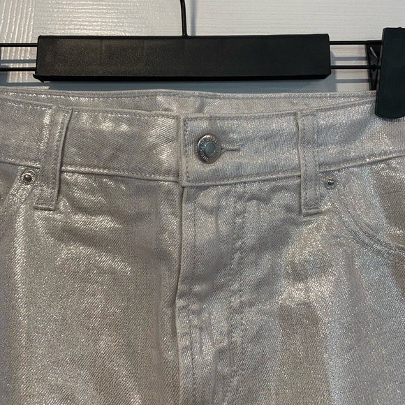 NWT Old Navy Size 8 Silver Shine Metallic Zip Stretch Denim A Line Mini Skirt - Picture 2 of 12